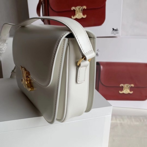 Celine Triomphe Medium Bag Calfskin White High