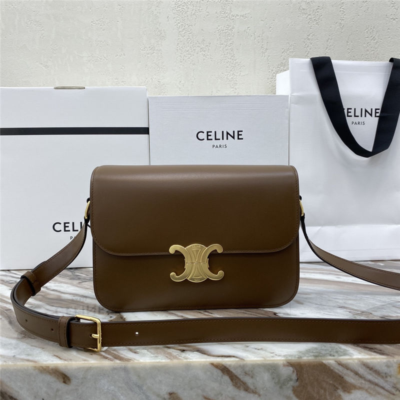 Celine Triomphe Medium Bag Calfskin Brown High