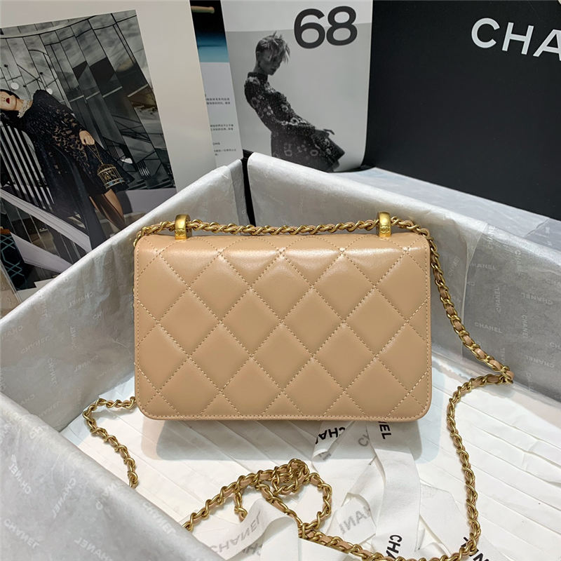 Chanel MINI FLAP BAG Calfskin & Gold-Tone Metal AS2615 Beige High