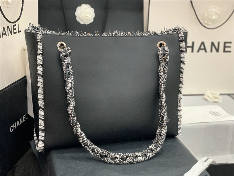 Chanel Shopping Tote Bag Calfskin AS8485 Black High