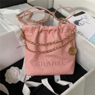 Chanel 22 MINI HANDBAG Shiny Grained Calfskin Coral Pink & Gold-Tone Lacquered Metal AS3980 High