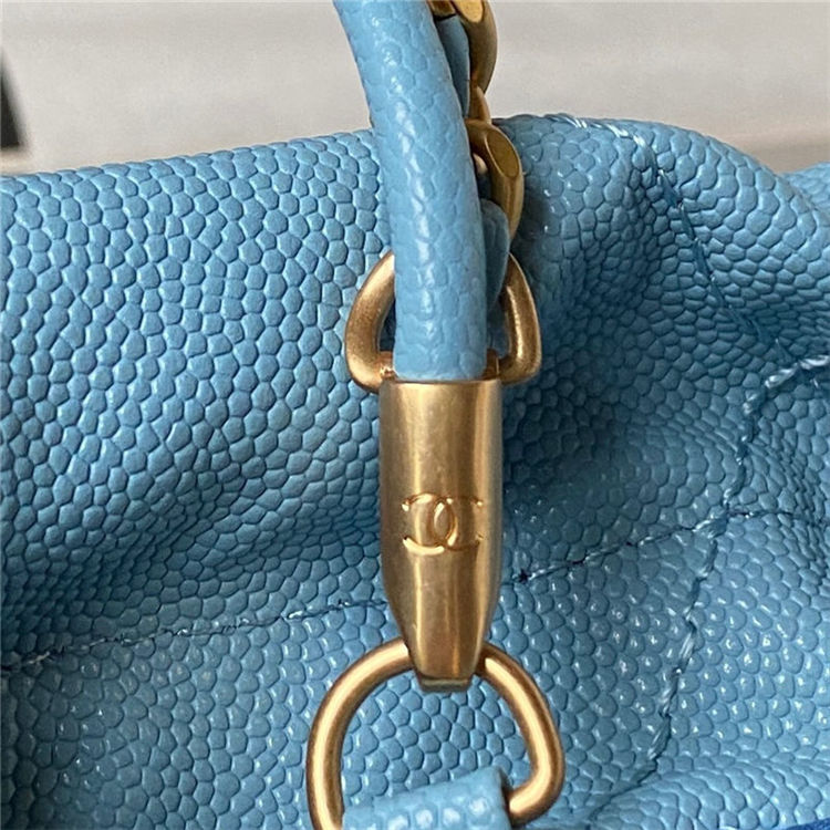 Chanel 22 MINI HANDBAG Shiny Grained Calfskin Blue & Gold-Tone Lacquered Metal AS3980 High