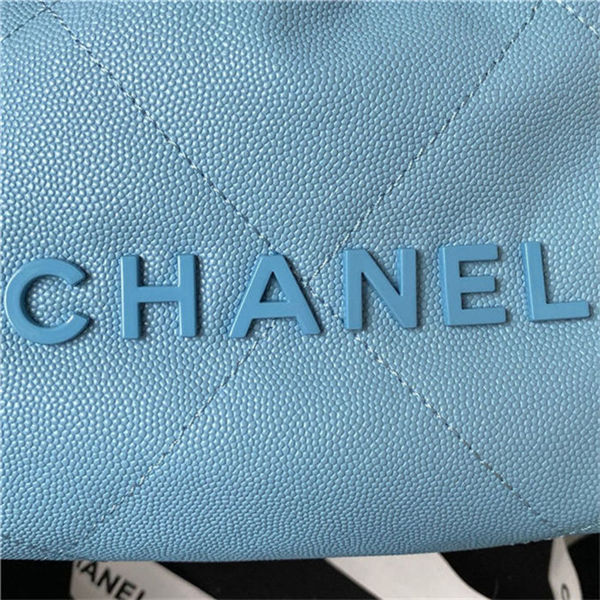 Chanel 22 MINI HANDBAG Shiny Grained Calfskin Blue & Gold-Tone Lacquered Metal AS3980 High