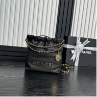 Chanel 22 MINI HANDBAG Shiny Grained Calfskin, Enamel & Gold-Tone Metal Black AS3980 High