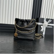 Chanel 22 MINI HANDBAG Shiny Grained Calfskin, Enamel & Gold-Tone Metal Black AS3980 High