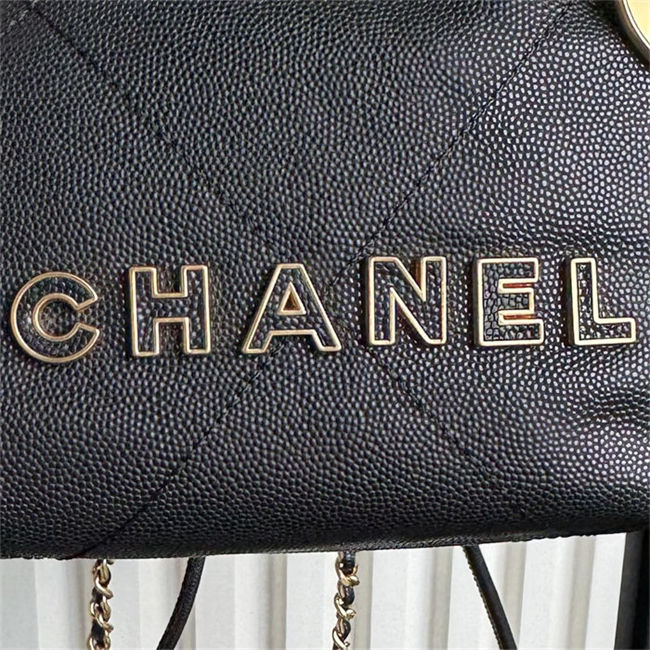 Chanel 22 MINI HANDBAG Shiny Grained Calfskin, Enamel & Gold-Tone Metal Black AS3980 High