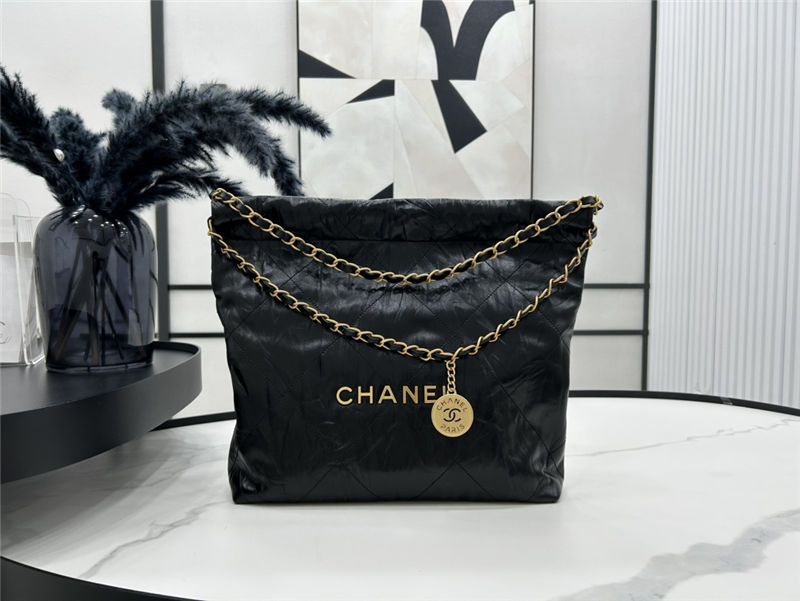 Chanel 22 SMALL HANDBAG Crumpled Calfskin & Gold-Tone Metal AS3260 Black High