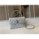 FLAP BAG WITH TOP HANDLE Metallic Lambskin & Silver-Tone Metal Silver High