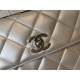 FLAP BAG WITH TOP HANDLE Metallic Lambskin & Silver-Tone Metal Silver High