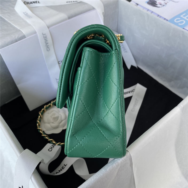 Small CLASSIC HANDBAG Lambskin Gold Metal Green A