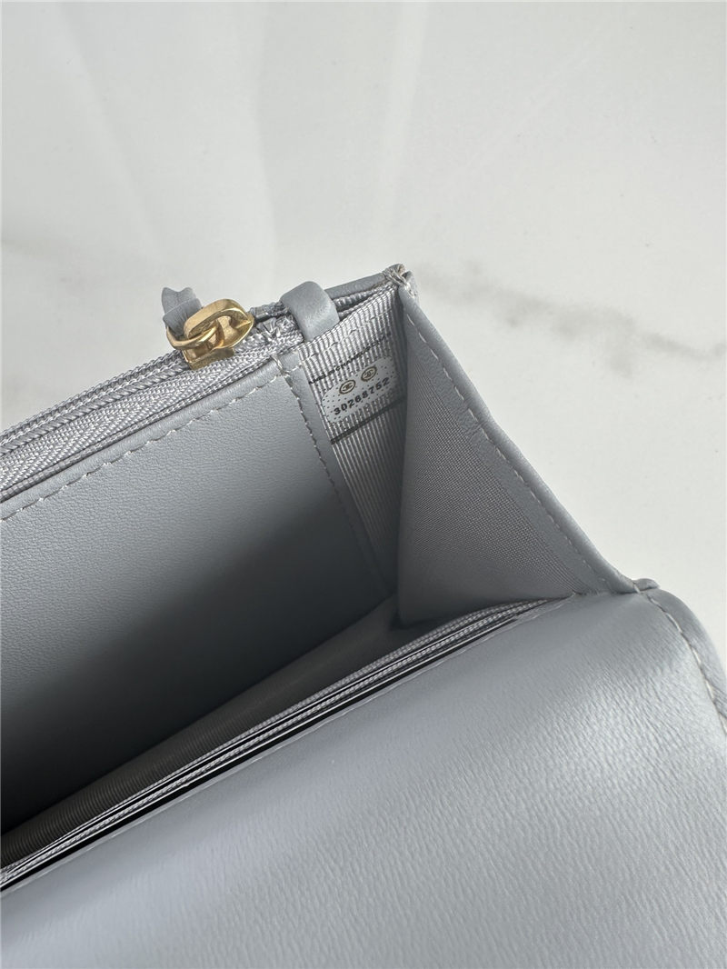 Chanel 19 WALLET ON CHAIN-A Shiny Lambskin, Gold/Silver-Tone & Ruthenium-Finish Metal Grey A