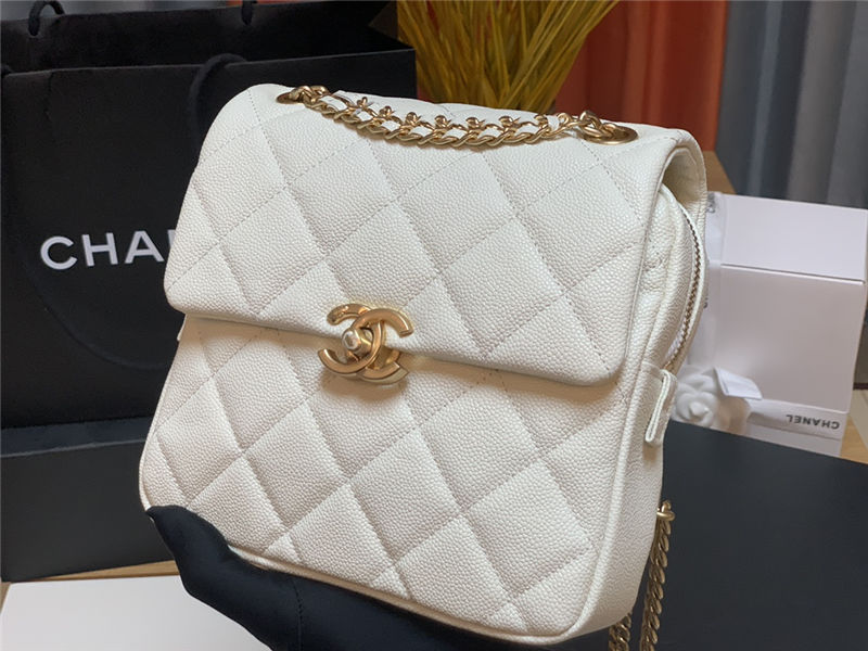 BACKPACK Grained Calfskin & Gold-Tone Metal AS3108 White High