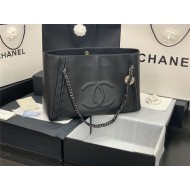 LARGE Chanel SHOPPING BAG TOTE Calfskin Silver Metal AS8473 Black High