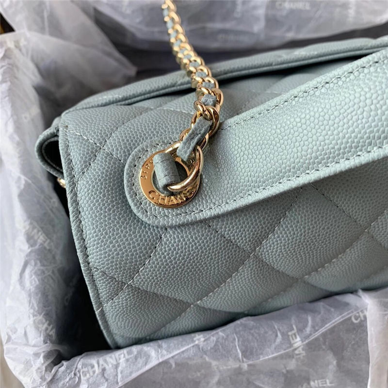 Chanel Mini Flap Bag A93749 Grained Calfskin Gold-Tone MetalBlue High