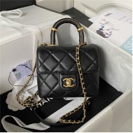 Chanel MINI FLAP BAG WITH TOP HANDLE AS4035 Lambskin Gold-Tone Metal Black A