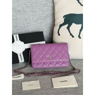 Classic Wallet on Chain AP0250 Grained Calfskin Purple Silver Metal B