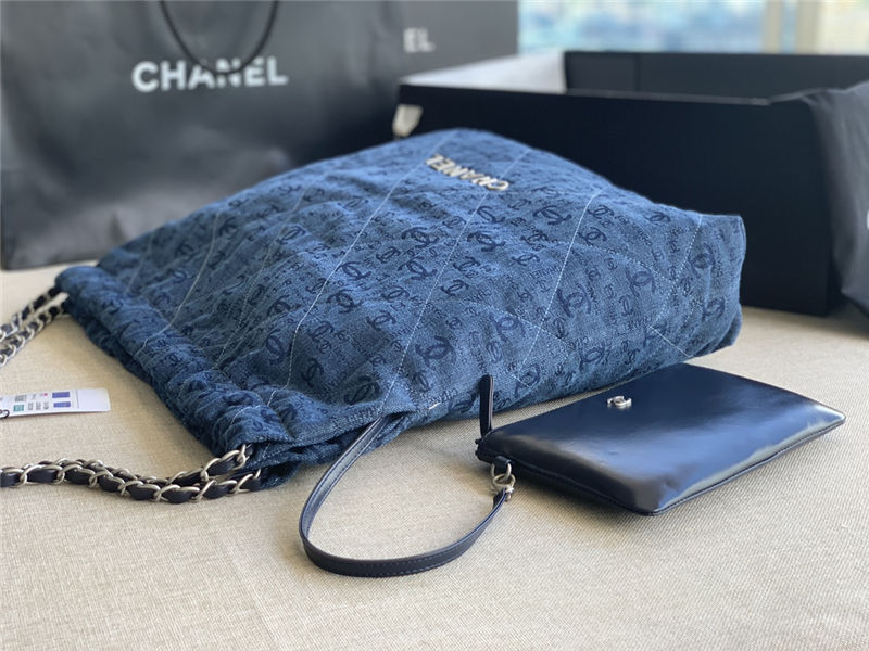 Chanel 22 LARGE HANDBAG Denim & Silver-Tone Metal AS3262 High