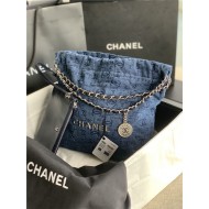 Chanel 22 SMALL HANDBAG Denim & Silver-Tone Metal AS3260 High