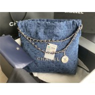 Chanel 22 SMALL HANDBAG Denim & Silver-Tone Metal AS3260 High