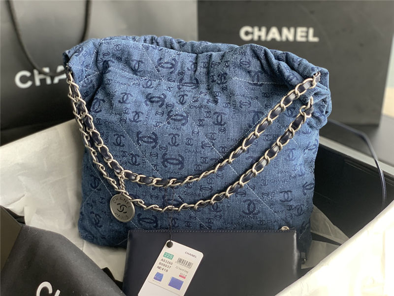 Chanel 22 SMALL HANDBAG Denim & Silver-Tone Metal AS3260 High