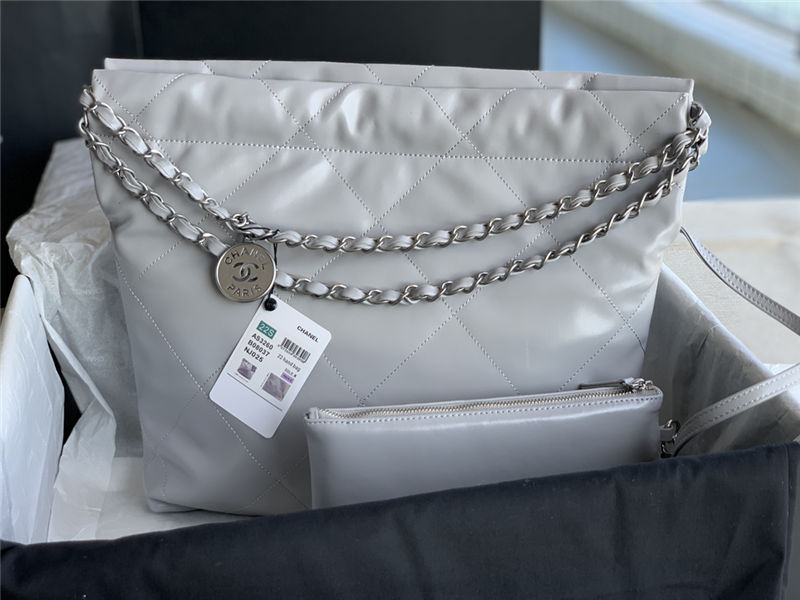 Chanel 22 SMALL HANDBAG Shiny Calfskin & Silver-Tone Metal AS3260 Grey High