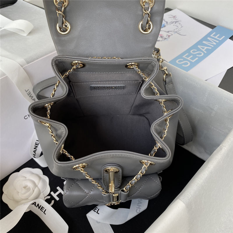 Chanel Duma Backpack 2908 Lambskin Gold-Tone Metal Grey A