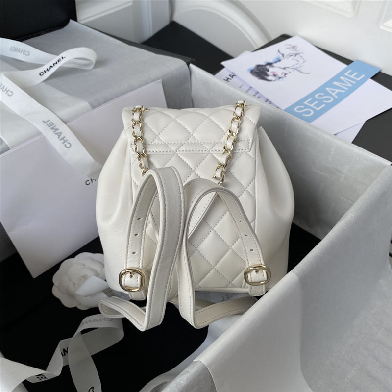 Chanel Duma Backpack 2908 Lambskin Gold-Tone Metal White A