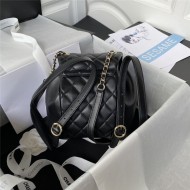 Chanel Duma Backpack 2908 Lambskin Gold-Tone Metal Black A