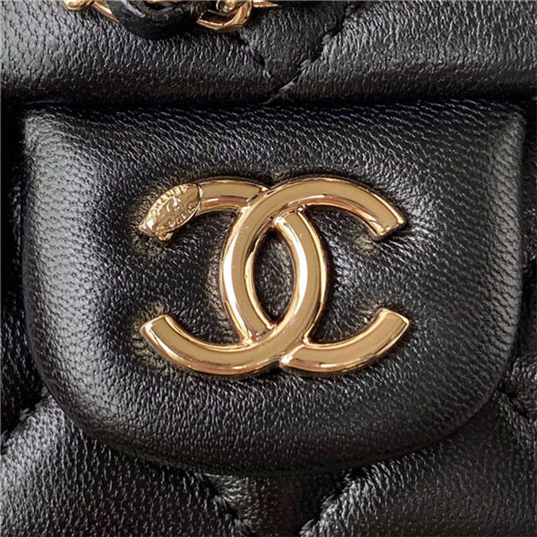 Chanel Duma Backpack 2908 Lambskin Gold-Tone Metal Black A