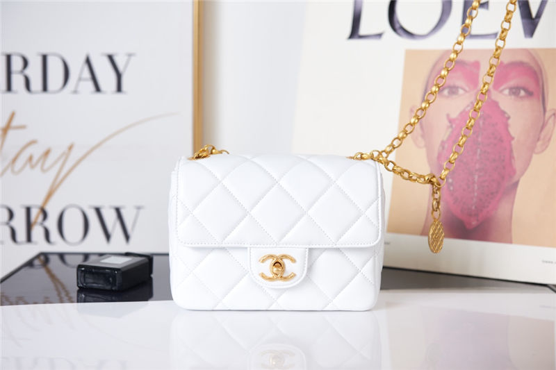 Chanel MINI FLAP BAG AS2693 Lambskin & Gold Metal White High