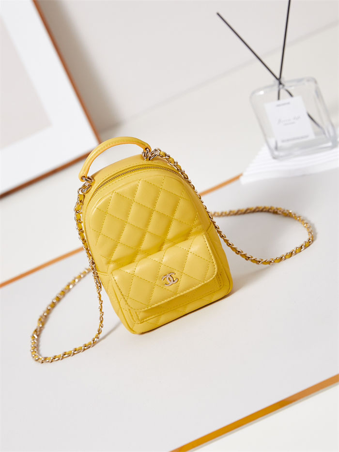 Chanel Mini Backpack Lambskin Gold-Tone Metal AP3753 Yellow High