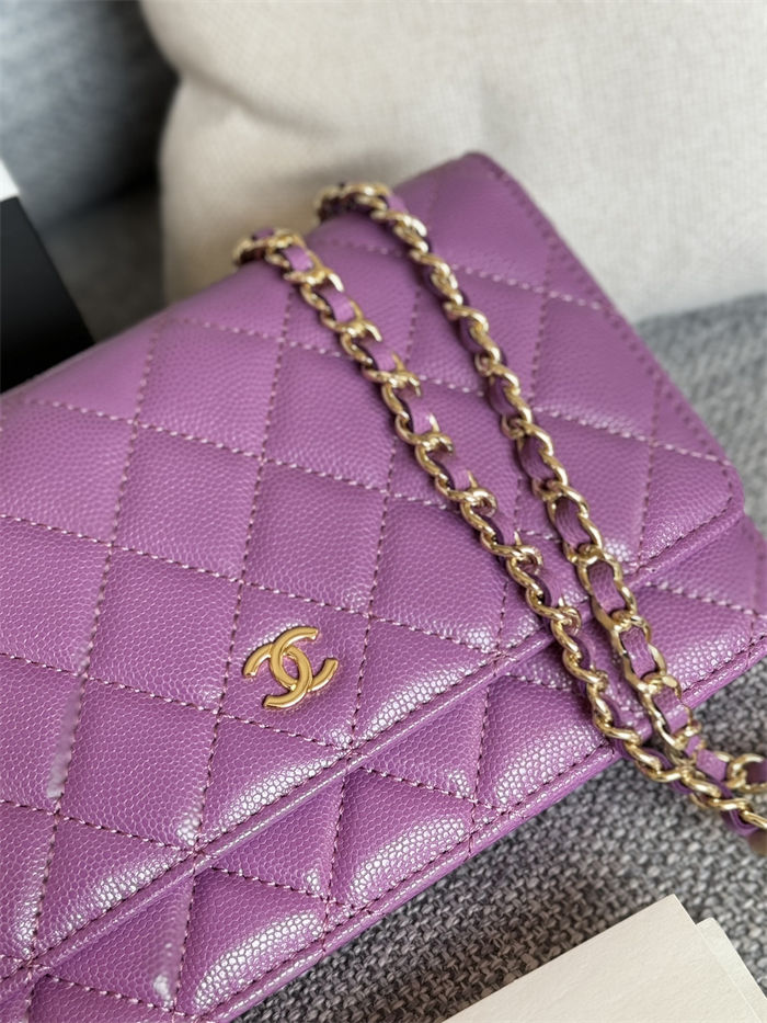 Classic Wallet on Chain AP0250 Grained Calfskin Purple Gold Metal B