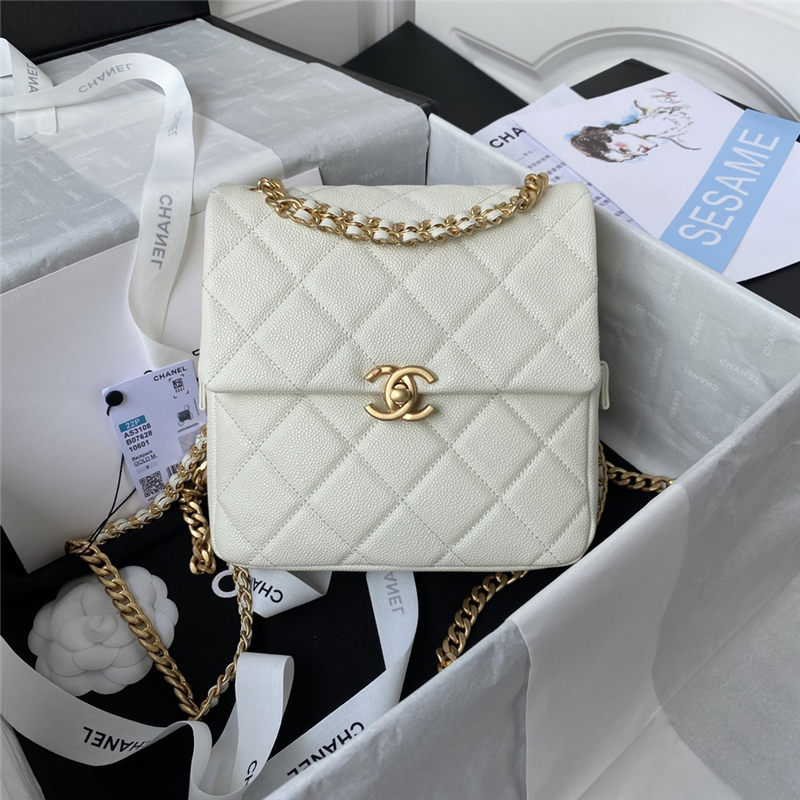 BACKPACK Grained Calfskin & Gold-Tone Metal AS3108 White A