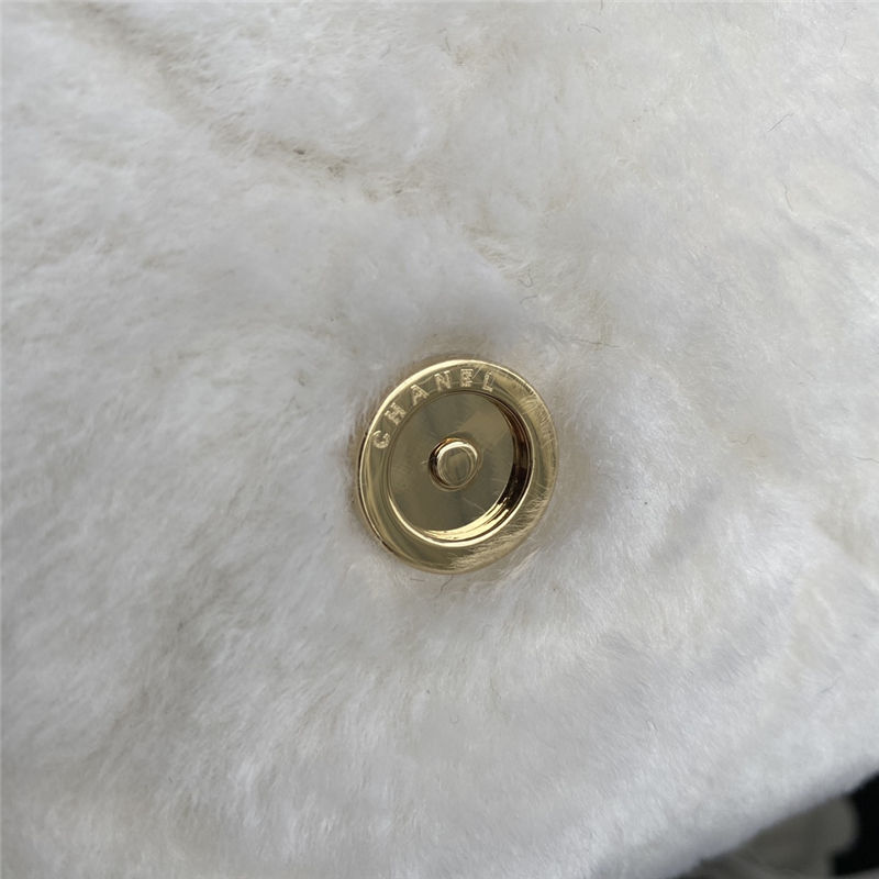 Chanel Flap Bag Shearling AS2240 White High