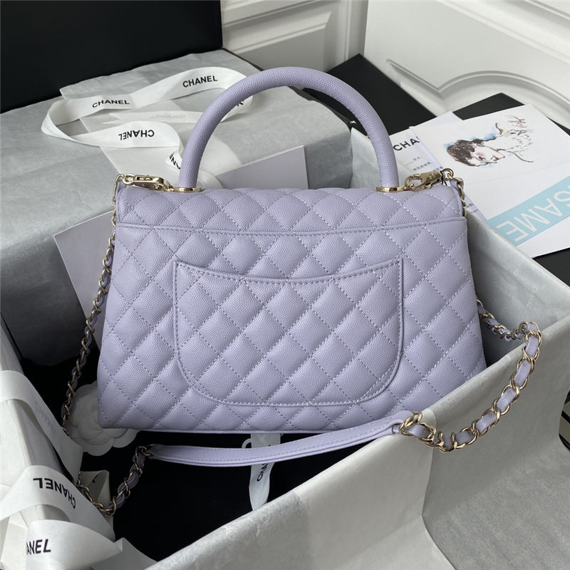 FLAP BAG WITH TOP HANDLE Grained Calfskin Gold Metal Lilac A