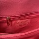 FLAP BAG WITH TOP HANDLE Grained Calfskin Gold Metal Rose Red A