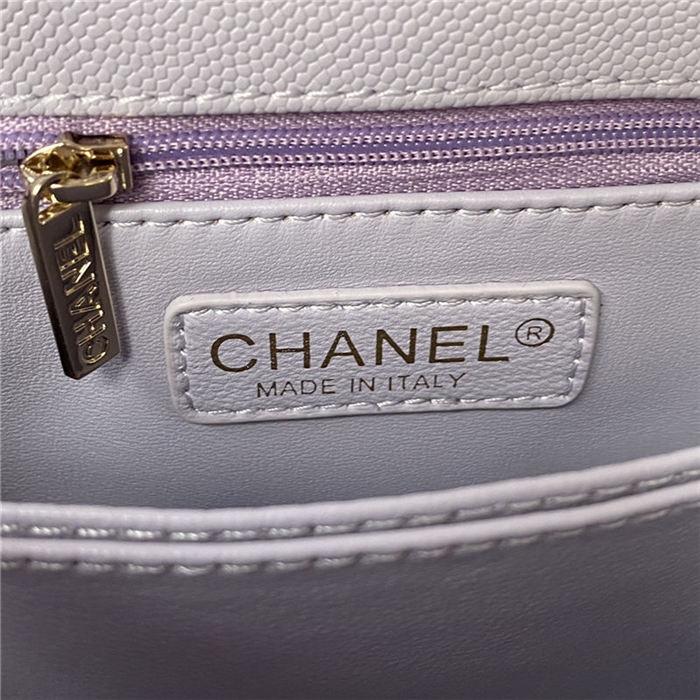 SMALL FLAP BAG WITH TOP HANDLE Grained Calfskin & Gold Metal Lilac A