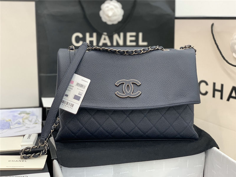 Chanel FLAP BAG Calfskin A8095 Navy Blue High