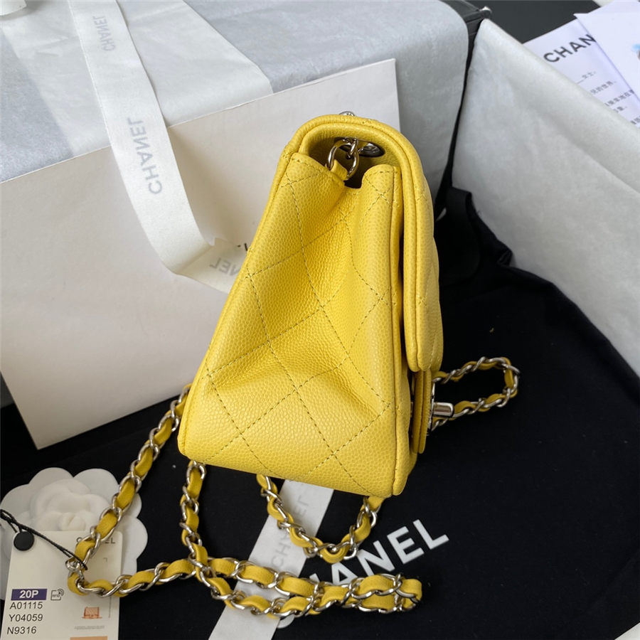 Supermini CLASSIC HANDBAG Grained Calfskin Yellow Silver Metal A