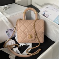 Chanel MINI FLAP BAG WITH TOP HANDLE AS4035 Lambskin Gold-Tone Metal Nude/Pink A