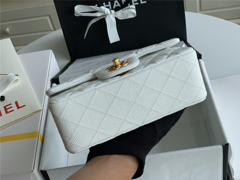 Mini CLASSIC HANDBAG Grained Calfskin White Gold Metal A