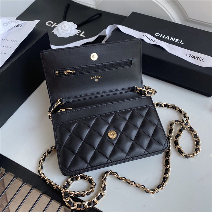 Chanel Wallet on Chain Lambskin Charms & Gold-Tone Metal Black A