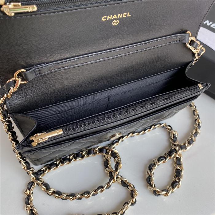 Chanel Wallet on Chain Lambskin Charms & Gold-Tone Metal Black A