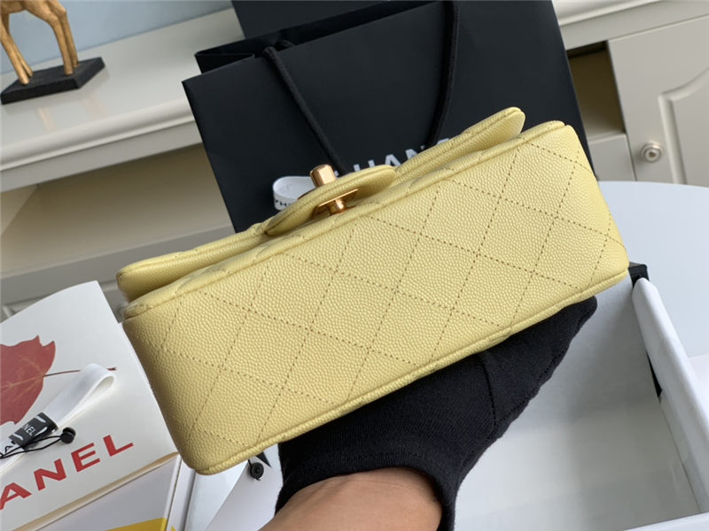 Mini CLASSIC HANDBAG Grained Calfskin Yellow-Lt Gold Metal A