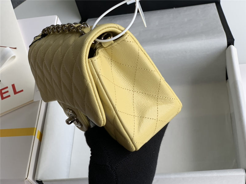 Mini CLASSIC HANDBAG Grained Calfskin Yellow-Lt Silver Metal A