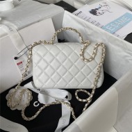 Chanel MINI FLAP BAG With Top Diamond Handle Lambskin & Gold-Tone Metal AS4140 White A