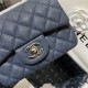 Supermini CLASSIC HANDBAG Grained Calfskin Navy Blue Silver Metal B