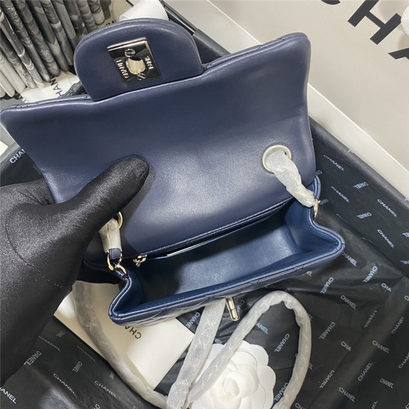 Supermini CLASSIC HANDBAG Lambskin Silver Navy Blue B