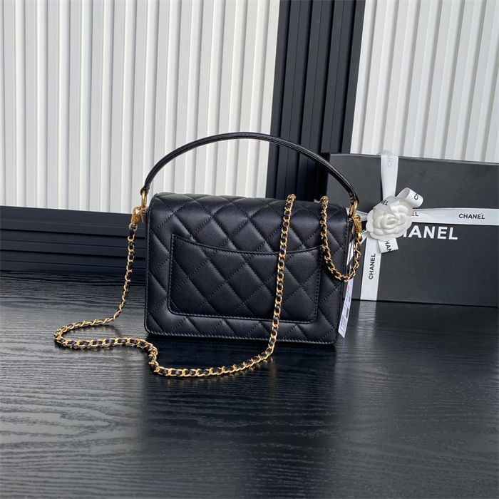 Chanel SMALL FLAP BAG WITH TOP HANDLE AS5166 Grained Calfskin Black High