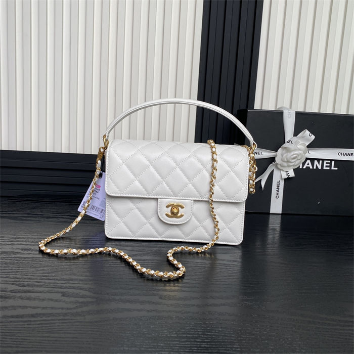 Chanel SMALL FLAP BAG WITH TOP HANDLE AS5166 Grained Calfskin White High